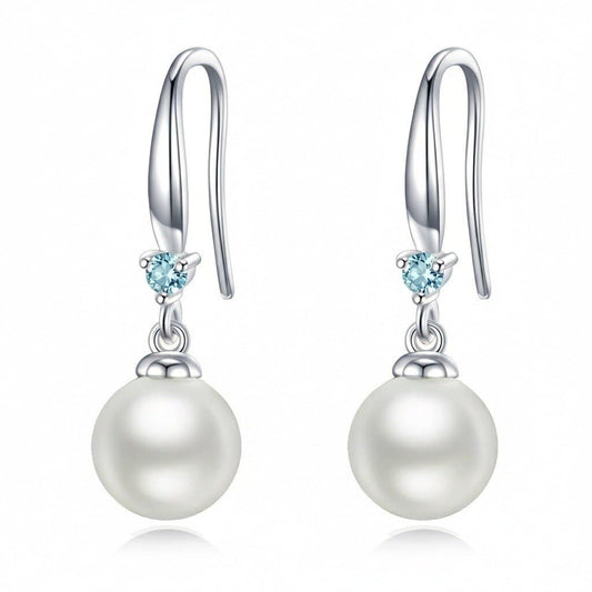 925 Sterling Silver Pearl Leverback Earrings Dangle Drop Birthstone Jewelry Gifts for Women (White Pearl-March)