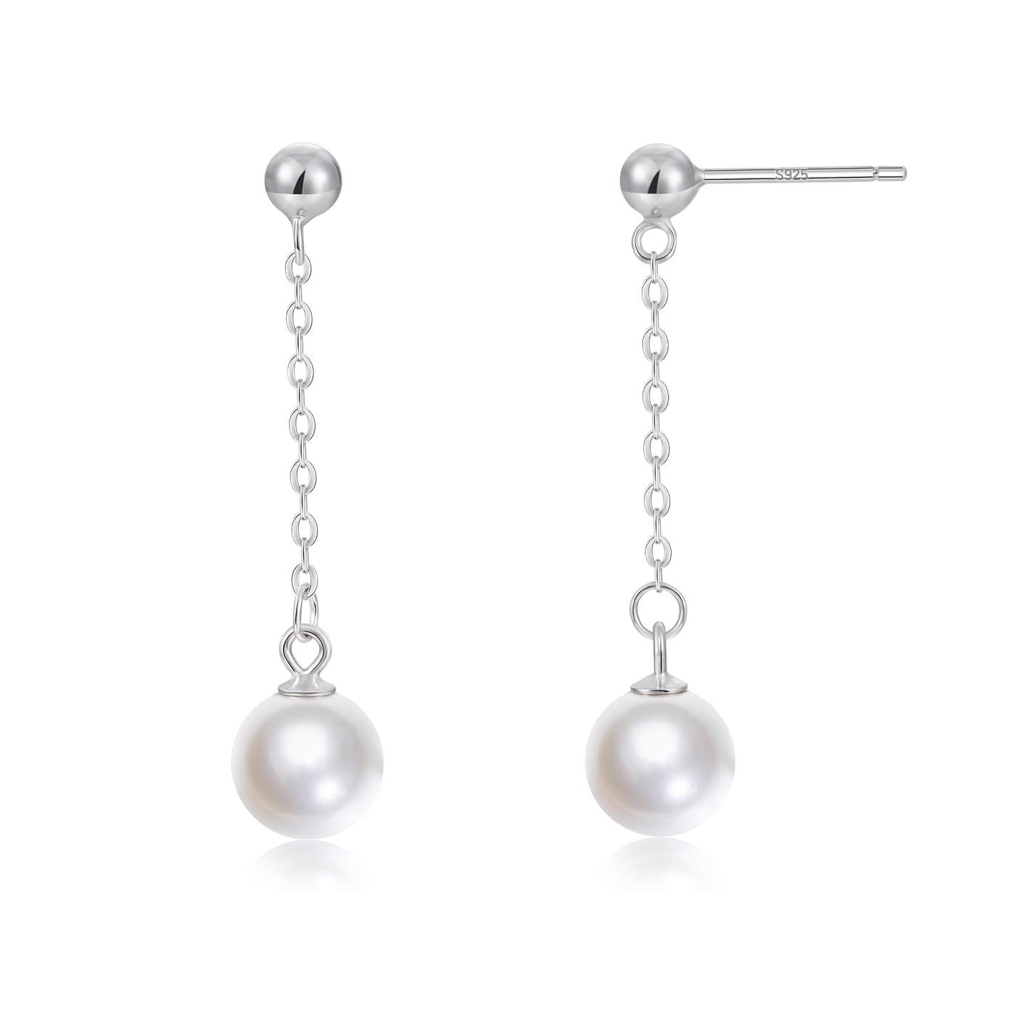 Mameloly Pearl Earrings for Women 925 Sterling Silver 8MM Simulated Pearl Dangle Drop Earrings Trendy Jewelry for Women Hypoallergenic