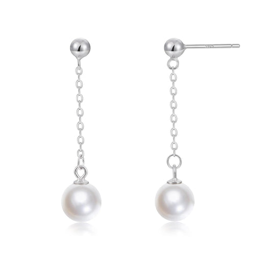 Mameloly Pearl Earrings for Women 925 Sterling Silver 8MM Simulated Pearl Dangle Drop Earrings Trendy Jewelry for Women Hypoallergenic