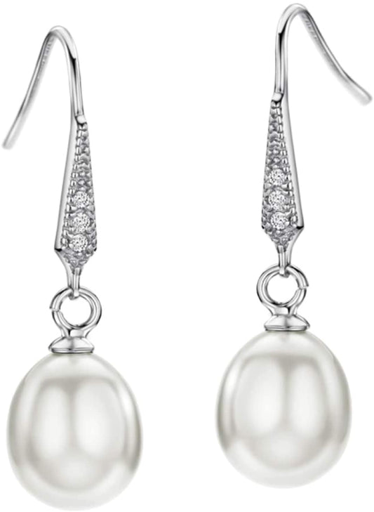 Michooyel S925 White Freshwater Pearl Drop Earrings Dangle Earrings Sterling Silver Fine Jewelry For Women