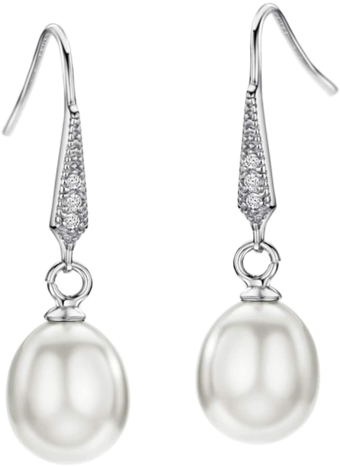 Michooyel S925 White Freshwater Pearl Drop Earrings Dangle Earrings Sterling Silver Fine Jewelry For Women