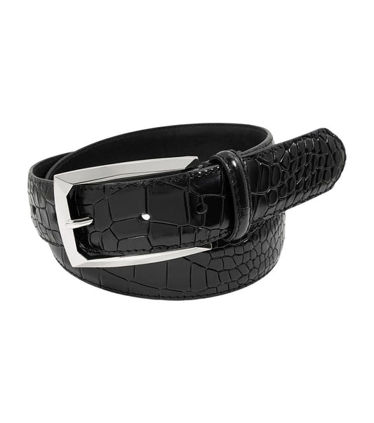 Stacy Adams Leather Dress Belt for Dickinson Oxford, Suits, Pants, Classic, Formal, Business, Work, Smooth Edge, Croco, Ozzie Croc Black, 36