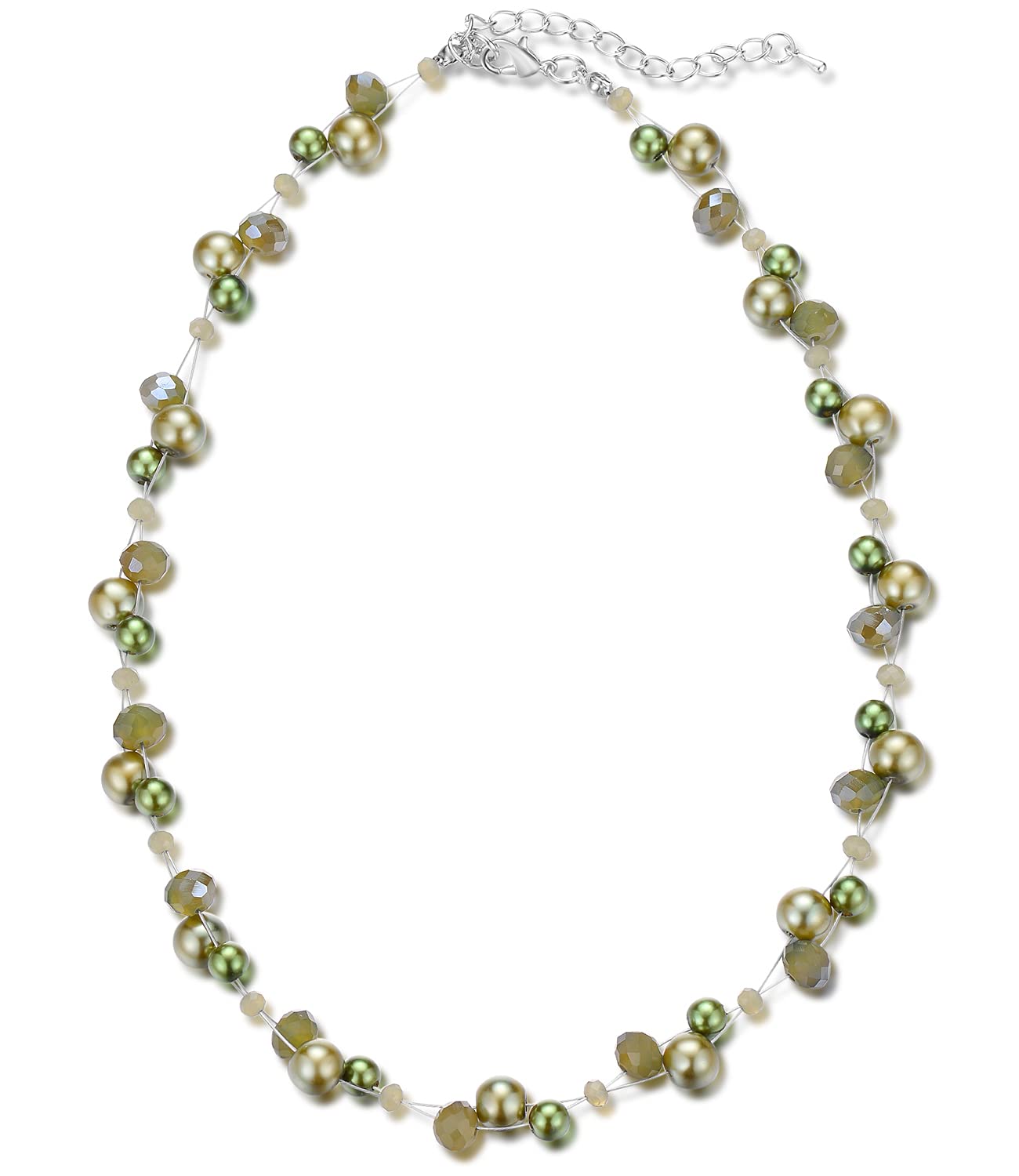 Short Beaded Turquoise Necklace For Women - Fashion Jewelry with Pearl and Crystal Bead, Birthday Gifts For Women (27-Army Green)