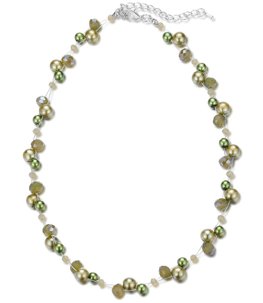 Short Beaded Turquoise Necklace For Women - Fashion Jewelry with Pearl and Crystal Bead, Birthday Gifts For Women (27-Army Green)