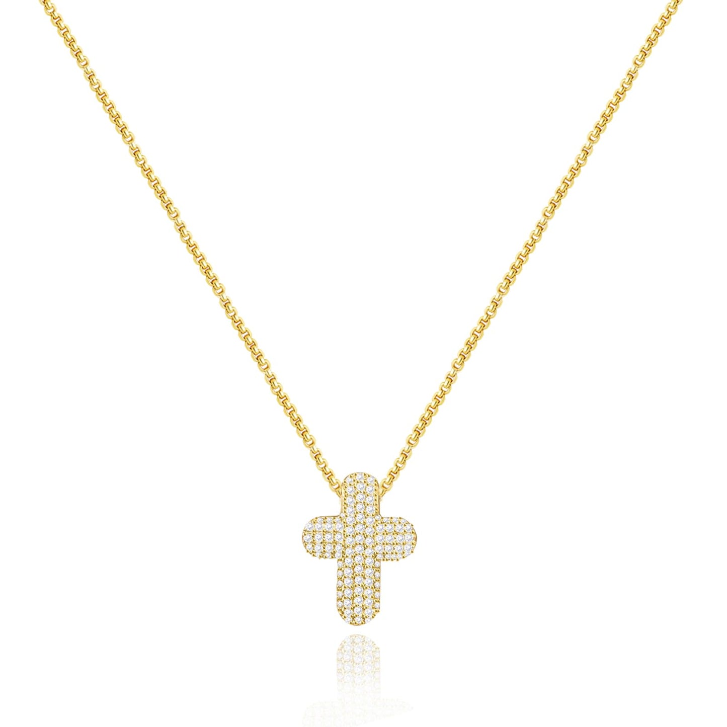 OGD Cross Necklace for Women Gold Plated 14K Trendy CZ Diamond Crucifix Charm Bubble Necklace Dainty Cross Chain Pendant Hypoallergenic Delicate Faith Choker Religious Jewelry Gifts for Women