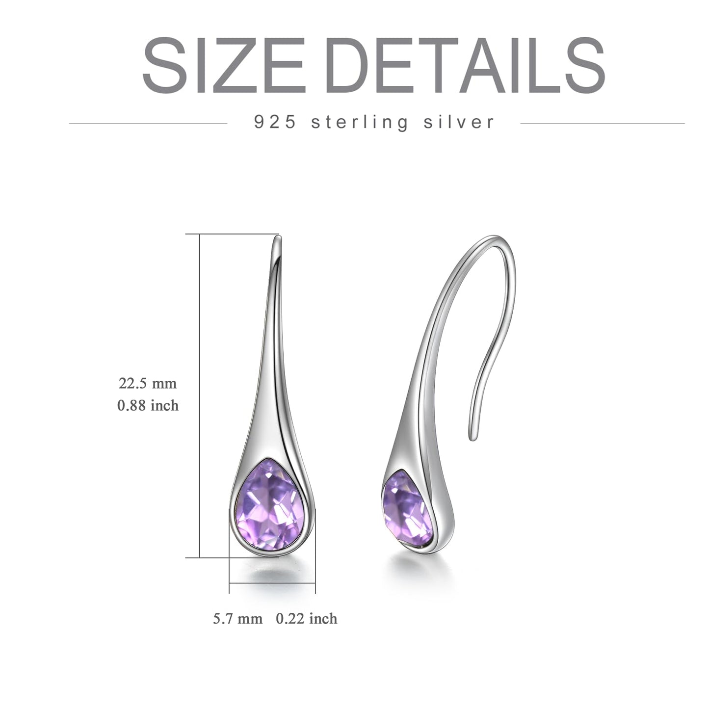 925 Sterling Silver Pear-Shaped Hook Earrings with Simulated Alexandrite Light Purple Crystals, Teardrop June Birthstone Jewelry Gifts for Women Wife Mom