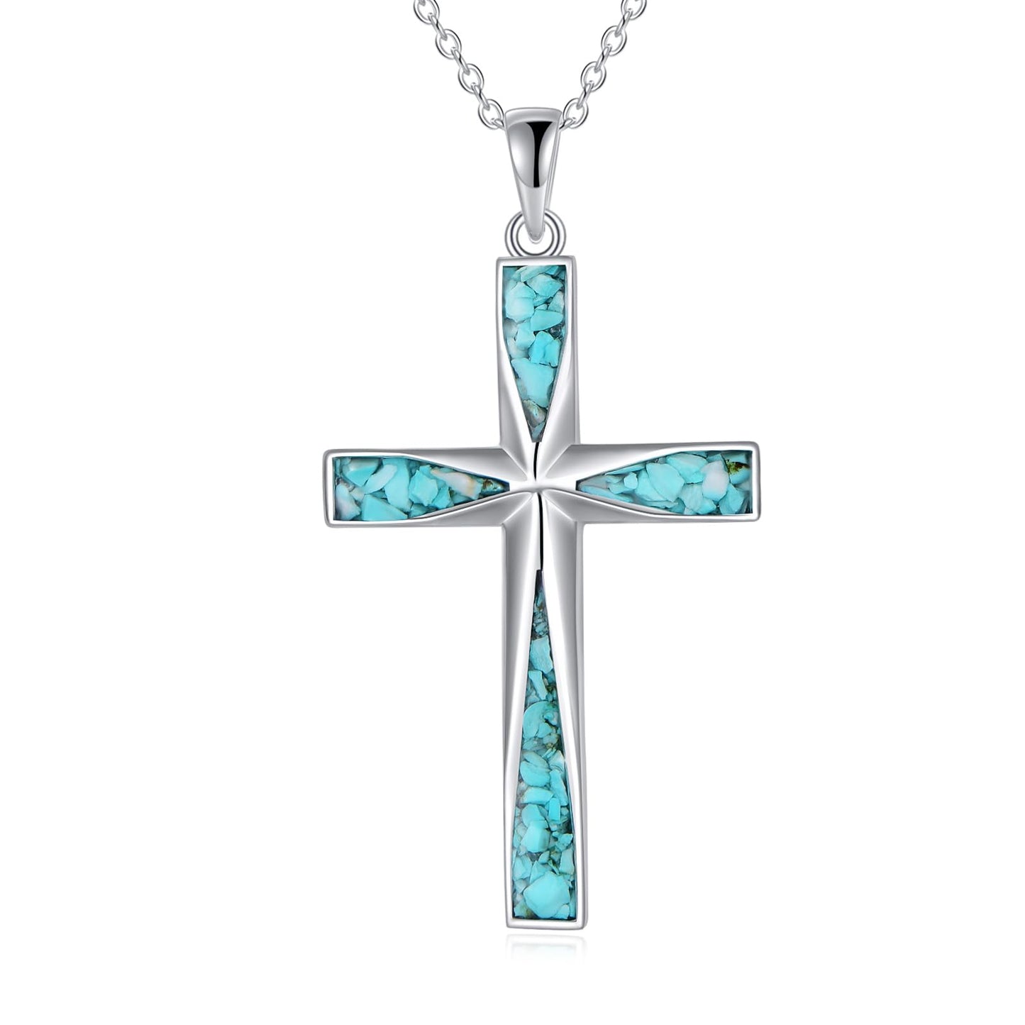 ONEFINITY Cross Necklace Sterling Silver Origami Turquoise Cross Pendant Necklace Religious Jewelry Gifts for Women Men