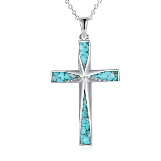 ONEFINITY Cross Necklace Sterling Silver Origami Turquoise Cross Pendant Necklace Religious Jewelry Gifts for Women Men