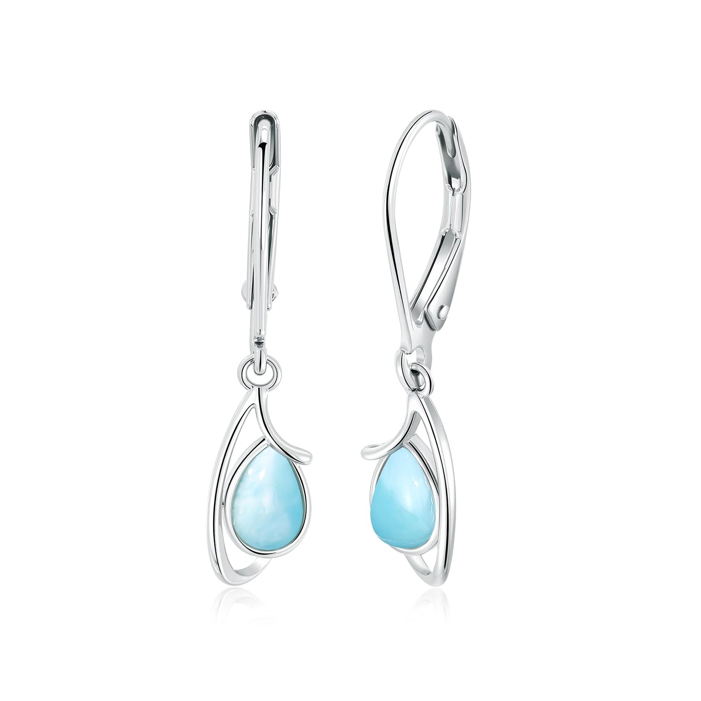 Gemsme Blue Larimar Dangle Earrings - 925 Sterling Silver Hypoallergenic Teardrop Drop Leverback Earrings Jewelry for Women
