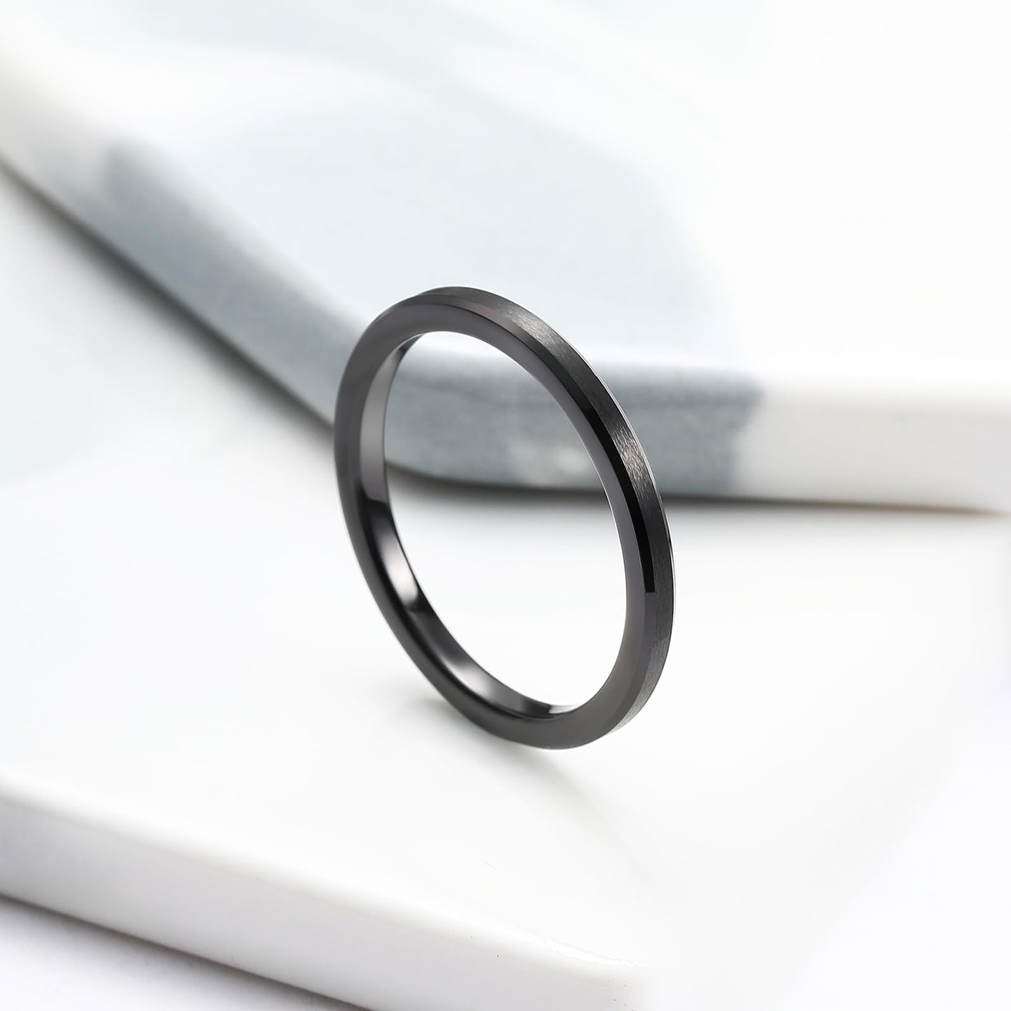 King Will 2mm Black Tungsten Men's Wedding Band - Brushed Matte Finish, Beveled Polished Edge, Comfort Fit Size 10