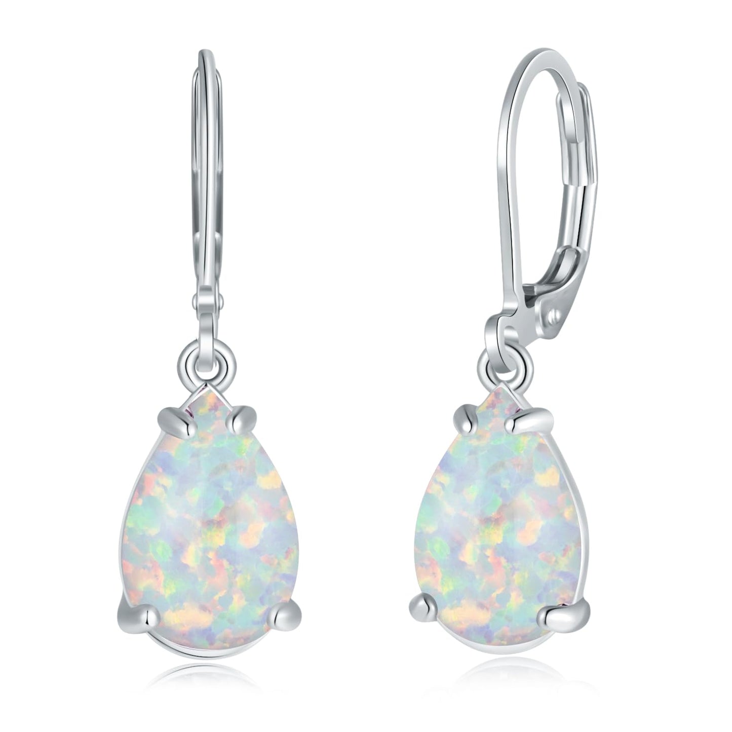 CiNily Teardrop Leverback Dangle Earrings for Women Hypoallergenic White Opal Pendant Drop Earrings 14K White Gold Plated Hanging Lever Earrings Fashion Graduation Party Jewelry Gifts