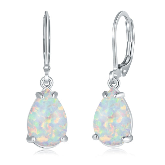 CiNily Teardrop Leverback Dangle Earrings for Women Hypoallergenic White Opal Pendant Drop Earrings 14K White Gold Plated Hanging Lever Earrings Fashion Graduation Party Jewelry Gifts