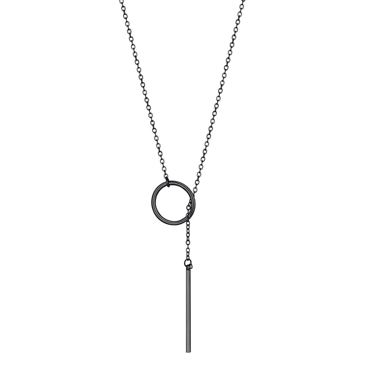 FOCALOOK Long Black Necklaces for Women Drop Bar Pendant Larait Y Necklace 28inch/73cm