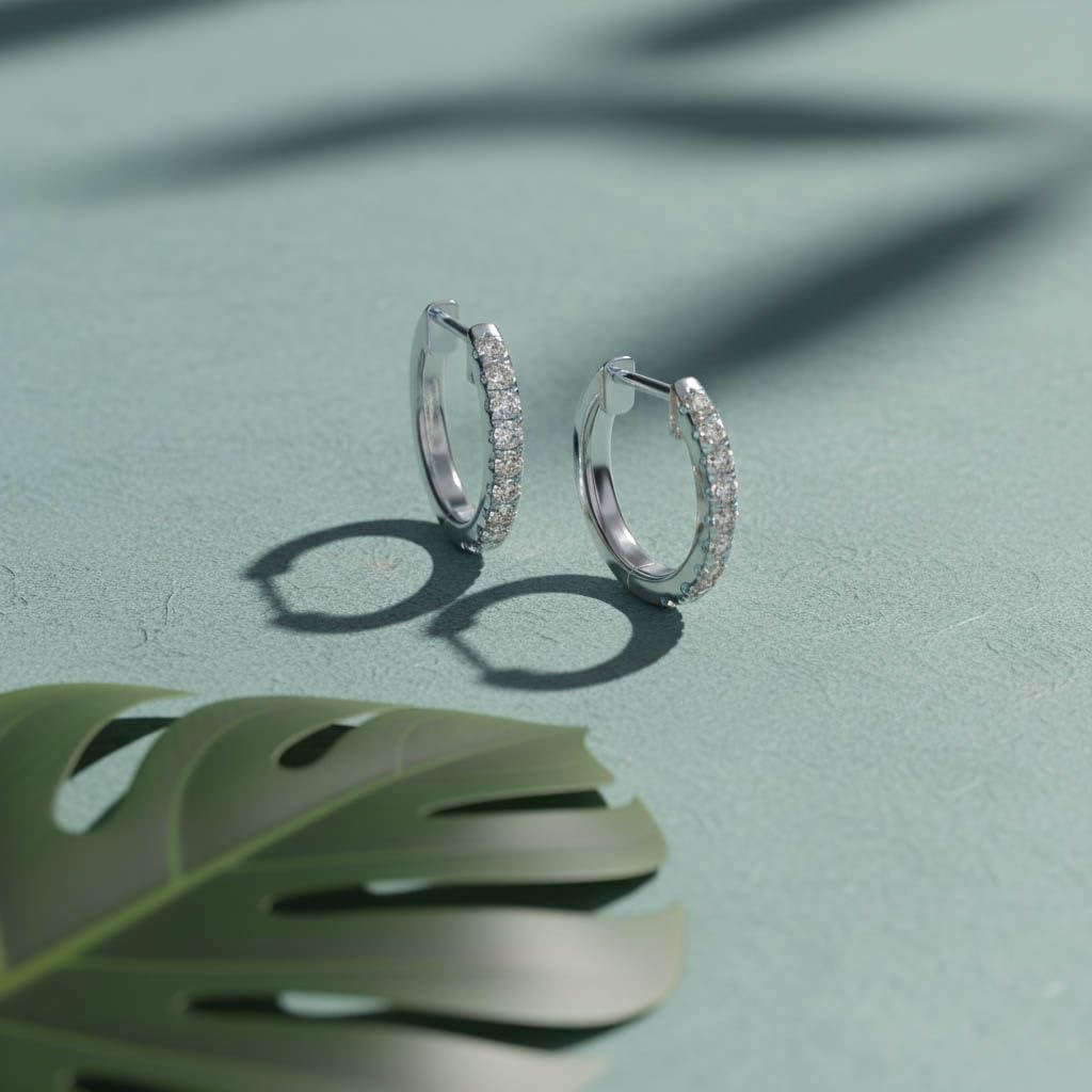 10MM Huggie Hoop Earrings for Women, 0.25 Carat (ctw) Round Natural Diamond Hoop Earrings in 14K Solid White Gold Jewelry for Her
