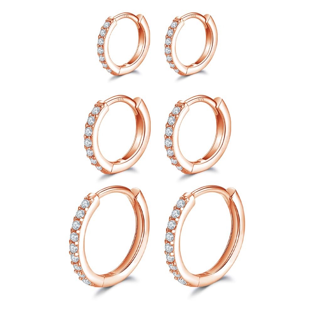 Rose Gold Cartilage Earring Hoop Sterling Silver Small Hoop Earrings Cubic Zirconia Cuff Huggie Mini Hoops Piercing for Women 8mm 10mm 12mm