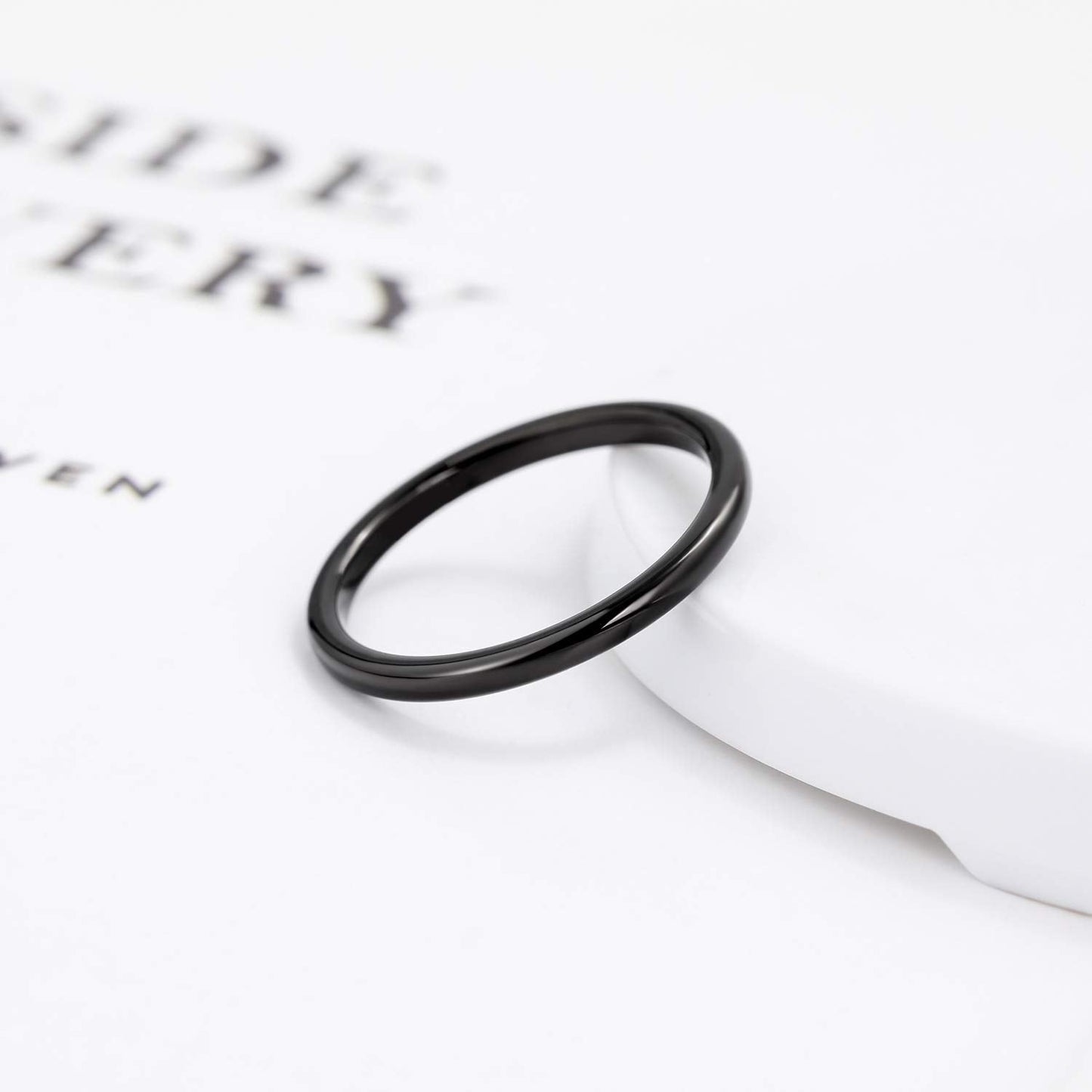 Greenpod 2mm Thin Tungsten Rings for Women Men Black Dome Polished Wedding Band Comfort Fit Size 5.5