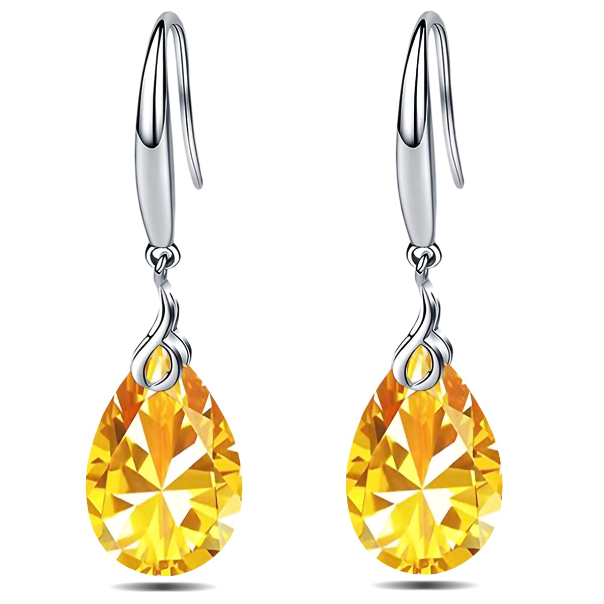 Maylover 14k White Gold Plated 925 Sterling Silver 12mm Pear Shape Naked Drill Crystal Dangle Earrings For Women (Earrings Gold color)