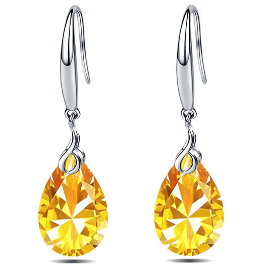 Maylover 14k White Gold Plated 925 Sterling Silver 12mm Pear Shape Naked Drill Crystal Dangle Earrings For Women (Earrings Gold color)