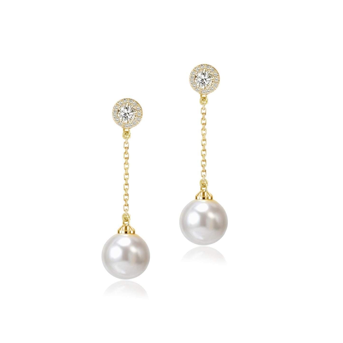 Elegant Imitation Diamond Pearl Drop Earrings Bride Bridesmiad Dangle Pearl Earrings for Women Wedding Party Everyday Wear (Gold Plated)
