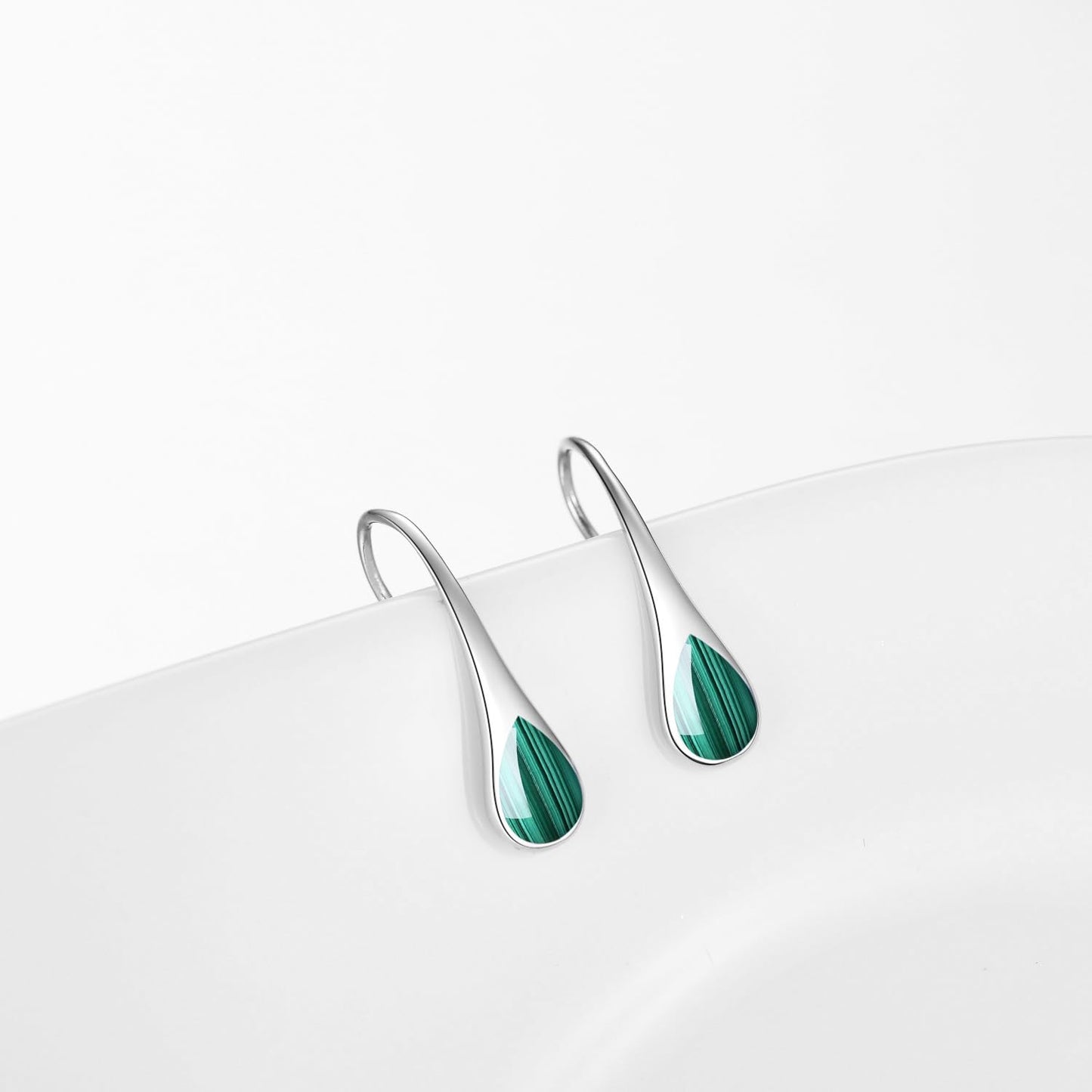 925 Sterling Silver Pear-Shaped Hook Earrings with Malachite, Teardrop Birthstone Jewelry Gifts for Women Wife Mom