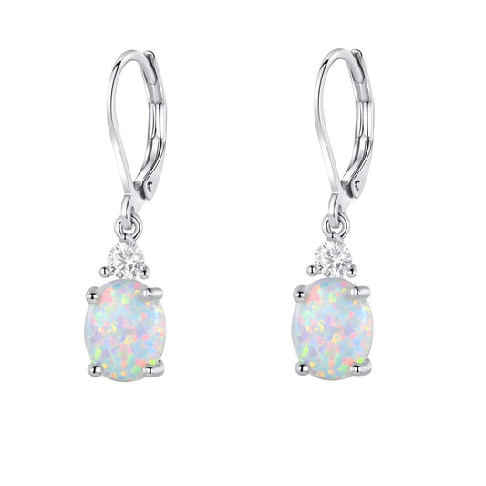 Gemsme 18K White Gold Plated Created Opal and Cubic Zirconia Dangle Earrings for Women