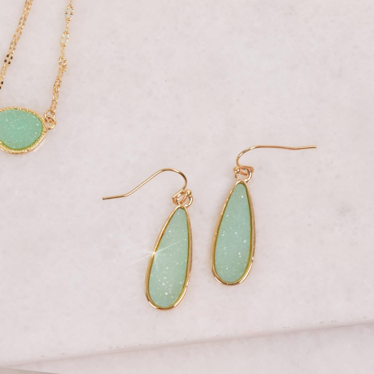 Mint Green Earrings for Women Dangling - Simulated Aqua Green Dangle Earrings for Women, Teardrop Simulated Druzy Boho Drops, Sparkly Dangling Dangly Tear Drop Jewelry, Bohemian Long Elegant Dangles