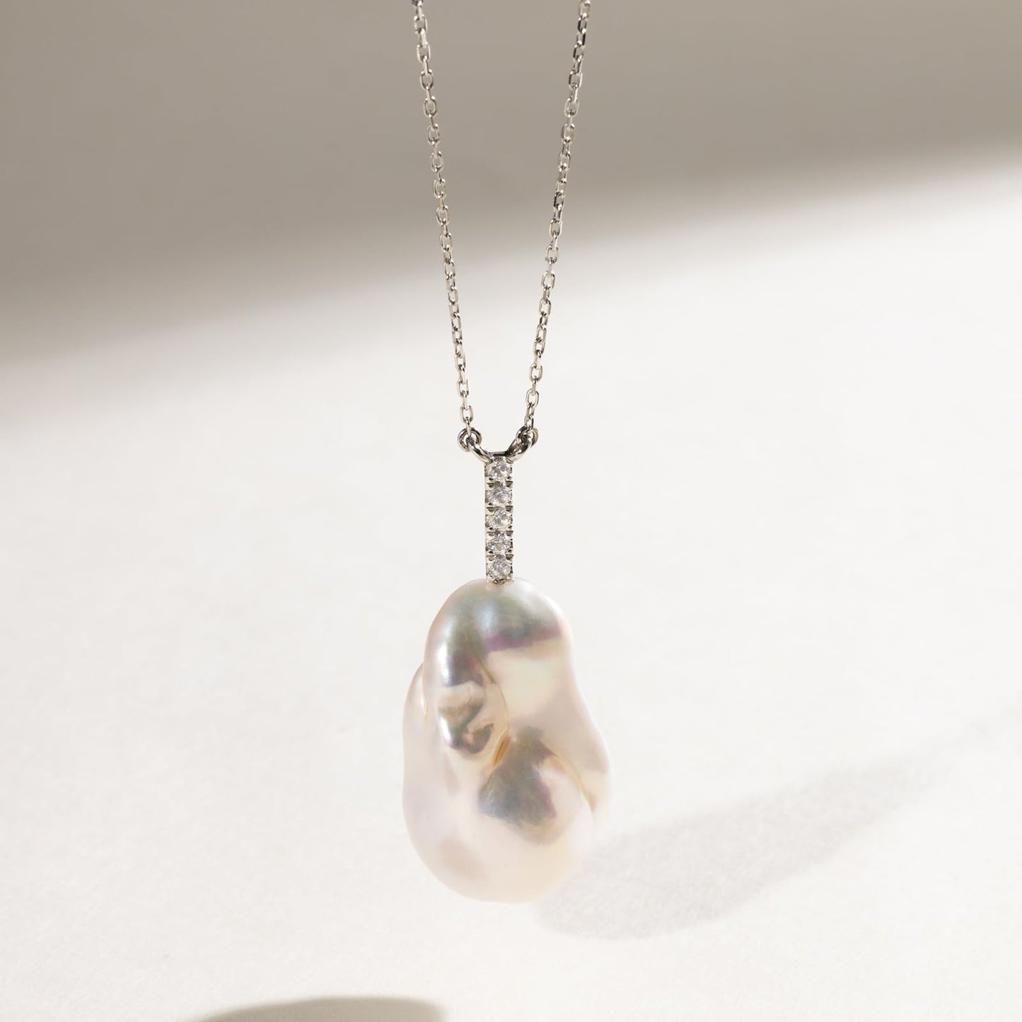 Baroque Pearl Pendant Necklace for Women, 925 Sterling Silver Plated with White Gold Natural Irregular Freshwater Pearl, Anniversary Birthday Gift for Her