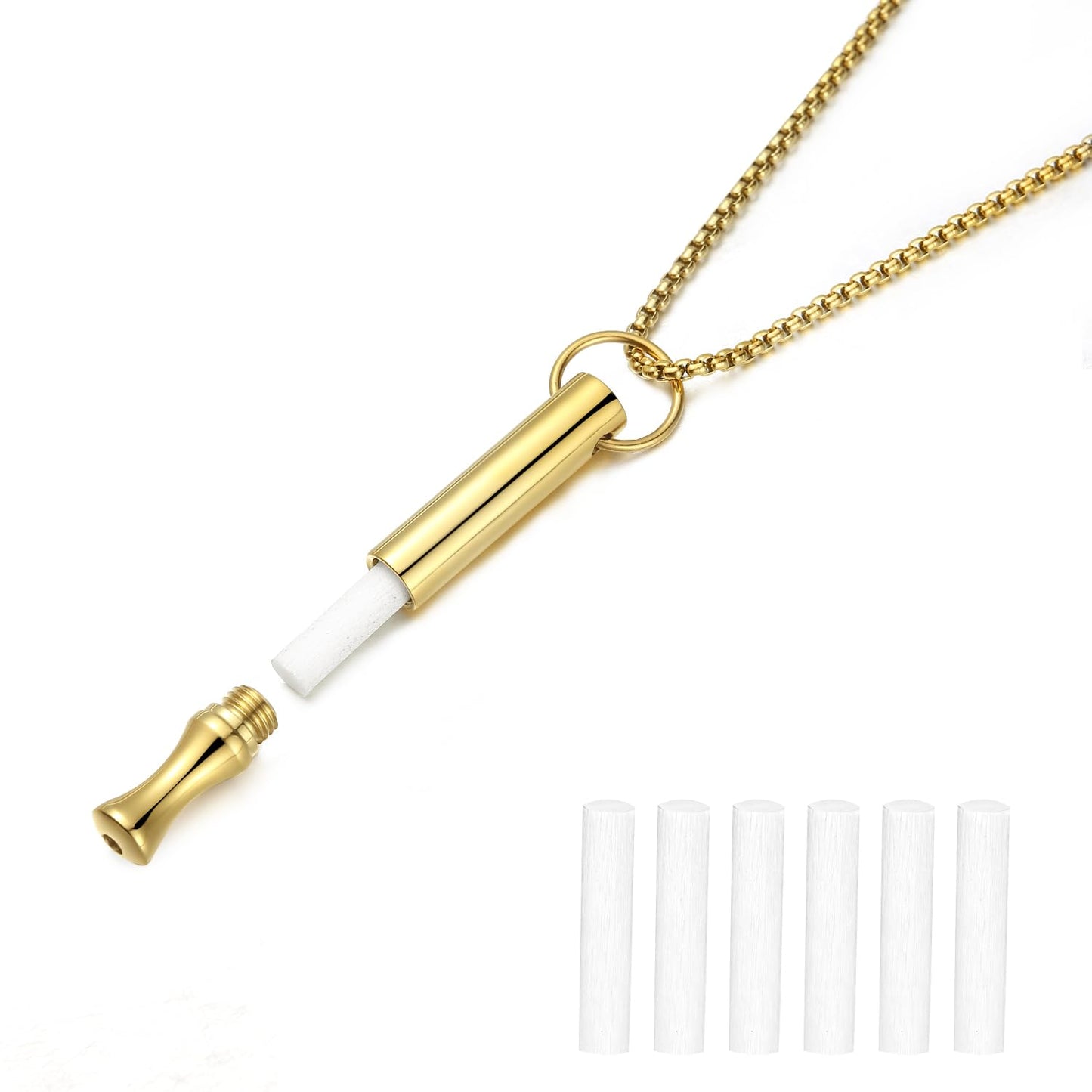 hooppoo Breathing Necklace for Calm & Focus - Personal Essential Oil Diffuser for Anxiety Relief, Quit Smoking, Yoga and Meditation - Reusable Stainless Steel Pendant for Women Men (Gold)