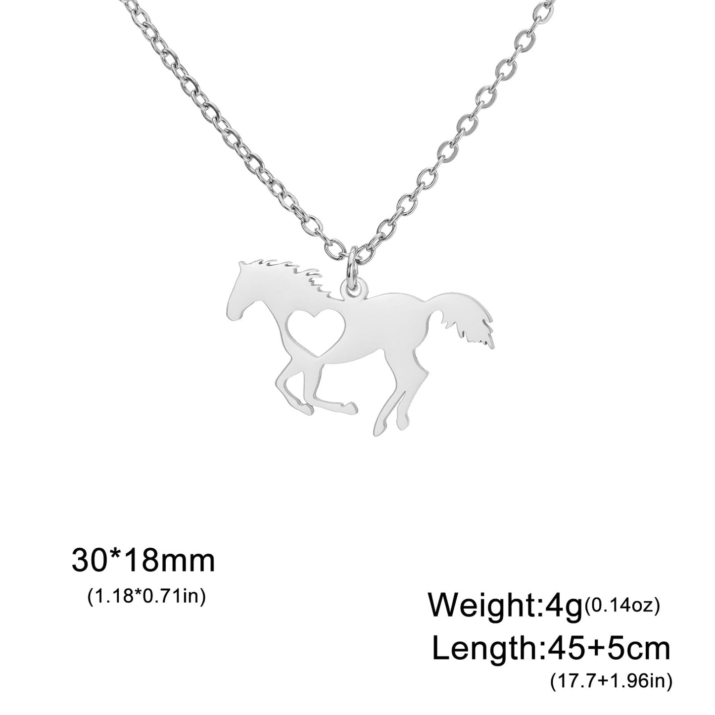 VASSAGO Horse Necklace for Women Men Stainless Steel Horse Pendant Necklace Animal Jewelry Horse Lover Gifts (silver heart horse)