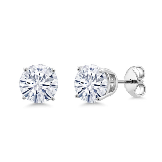 Gem Stone King 2-4 Cttw Round Gemstone Birthstone Stud Earrings For Women Men | 925 Sterling Silver | Round 7MM | Fine Jewelry Gifts for Women Her Mom Wife Men | White Moissanite-April