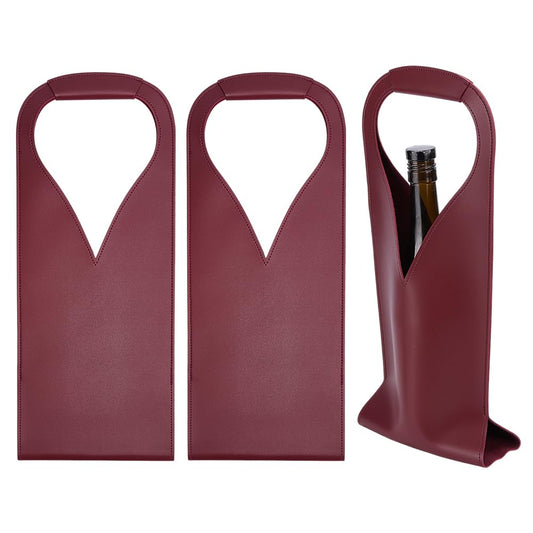 OLYCRAFT 3Pcs Dark Red Wine Tote Bag Reusable Leather Wine Carrier for Universal 750ml Bottle PU Leather Wines Present Bag Single Bottle Champagne Beer Bags for Birthday Wedding Christmas Party