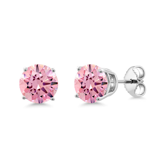Gem Stone King 2-4 Cttw Round Gemstone Birthstone Stud Earrings For Women Men | 925 Sterling Silver | Round 7MM | Fine Jewelry Gifts for Women Her Mom Wife Men | Pink Zirconia