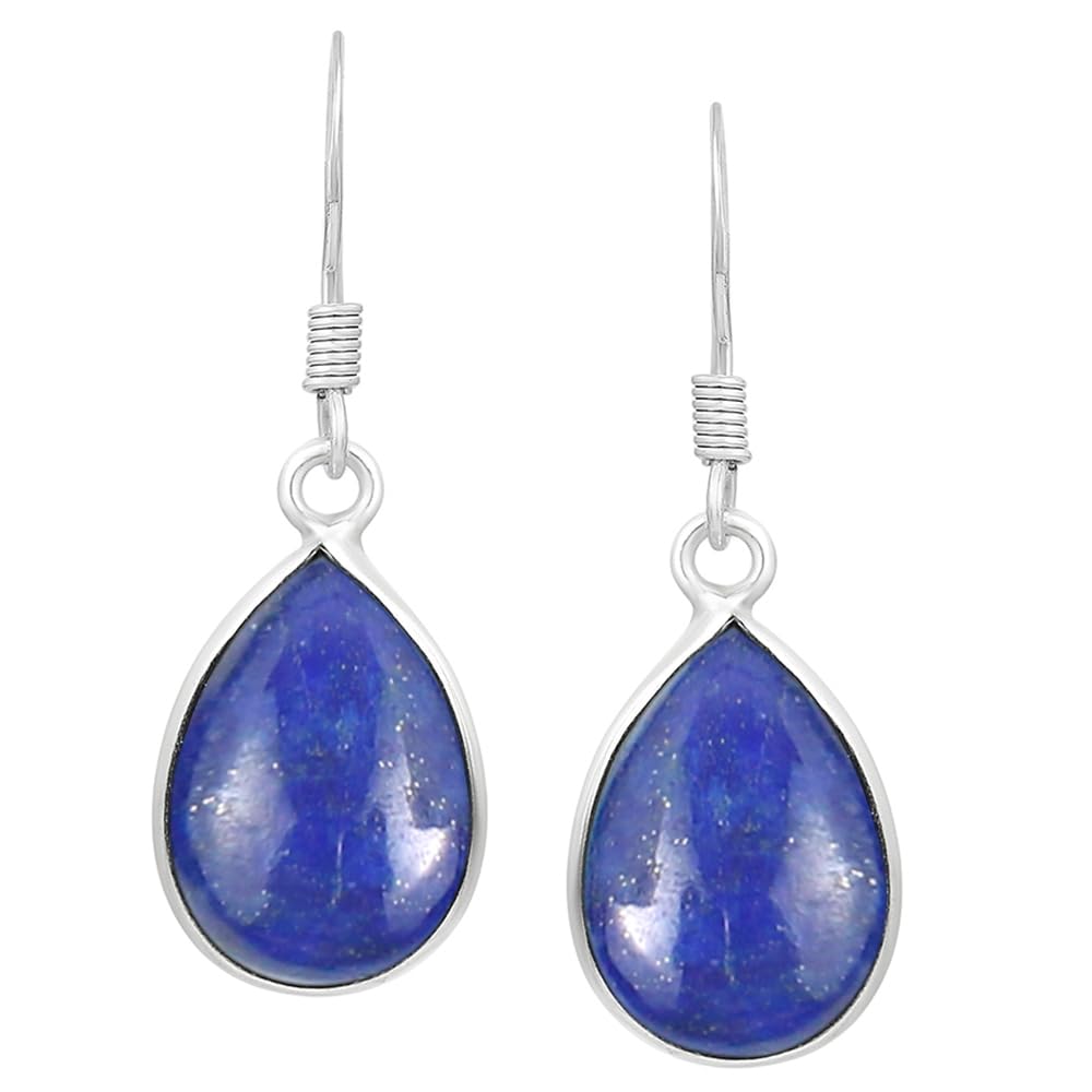Natural Lapis Lazuli Sterling Silver Plated Dangle Earrings for Women - Violet Stone Teardrop Shape September Birthstone Handmade Drop Earrings Jewelry - Gifts for Her