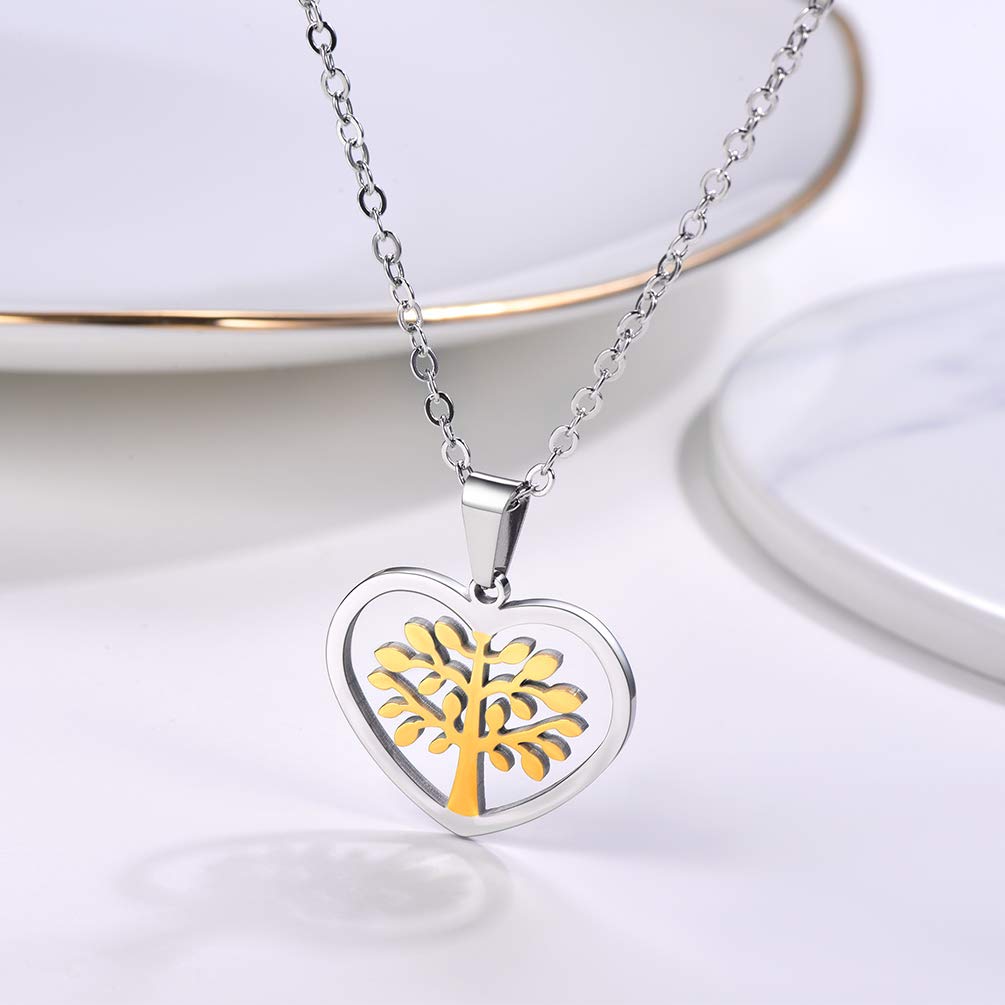PROSTEEL Tree of Life Necklace Stainless Steel Two Tone Gold Plated Pendant Women Jewelry Heart Necklace
