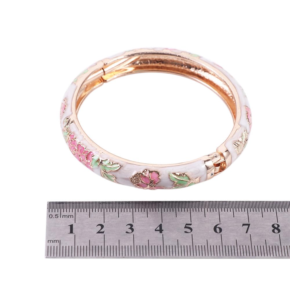 Cloisonne Bangle Colorful Enamel Peony Flower Chinese Filigree Flower Bracelet Traditional Handicraft Ethnic Bangles for Women Gifts Bracelet Gifts, Random Color
