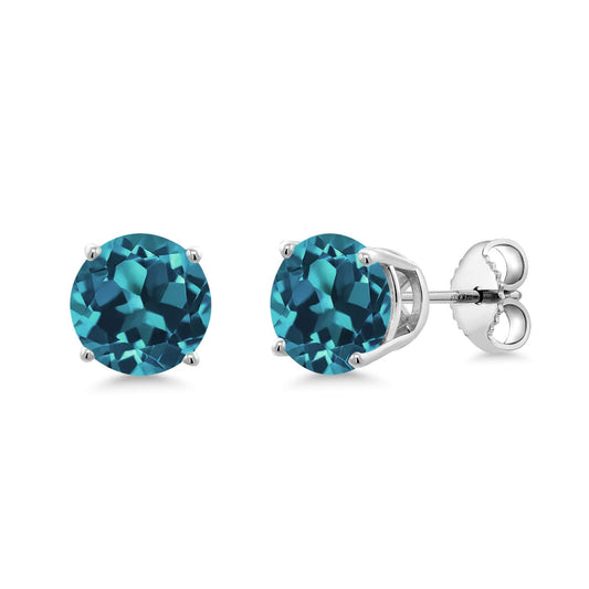 Gem Stone King 2-4 Cttw Round Gemstone Birthstone Stud Earrings For Women Men | 925 Sterling Silver | Round 7MM | Fine Jewelry Gifts for Women Her Mom Wife Men | London Blue Topaz-November