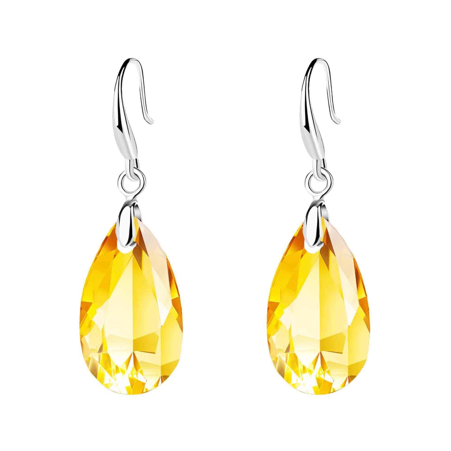 Austrian Crystal Teardrop Dangle Hook Earrings for Women 14K Gold Plated Hypoallergenic Jewelry (Yellow)