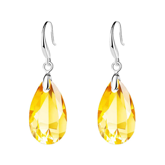 Austrian Crystal Teardrop Dangle Hook Earrings for Women 14K Gold Plated Hypoallergenic Jewelry (Yellow)