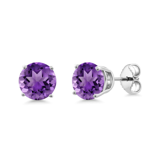 Gem Stone King 2-4 Cttw Round Gemstone Birthstone Stud Earrings For Women Men | 925 Sterling Silver | Round 7MM | Fine Jewelry Gifts for Women Her Mom Wife Men | Amethyst-February