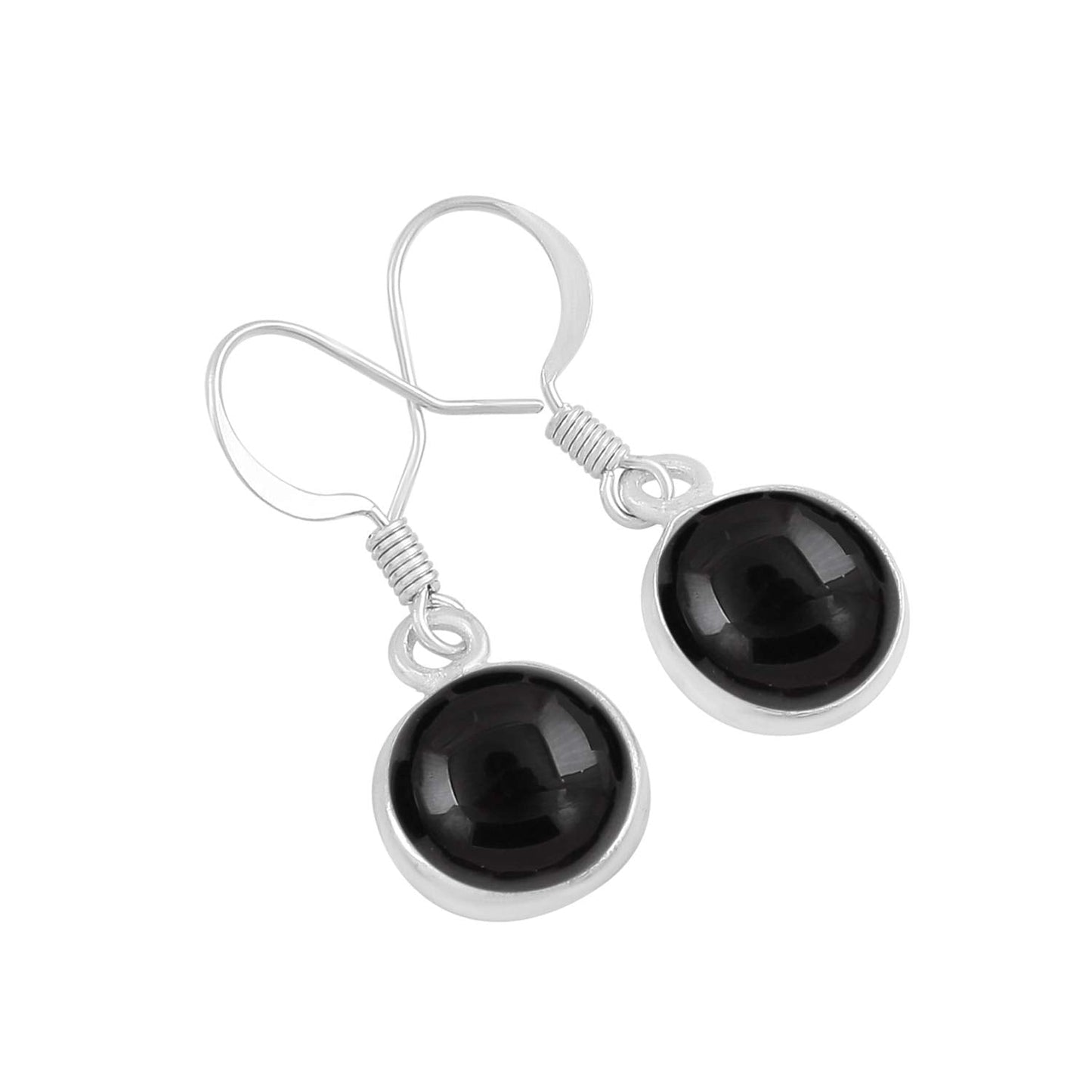 Natural Black Onyx 925 Silver Plated Dangle Earrings for Women - Round Shape Black Color Gemstone July Birthstone Handmade Jewelry Earrings - Birthday Gift for Her