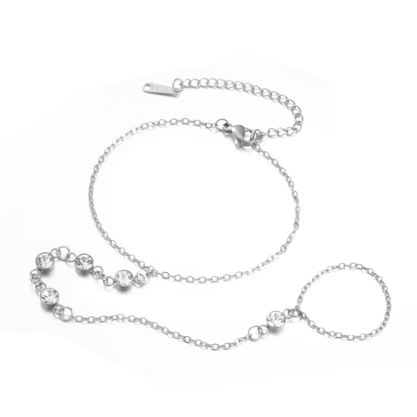 Amaxer Trendy Clear Zircon Hand Chain Bracelet for Women Stainless Steel Adjustable Dainty Layered Minimalist Party Jewelry (silver)