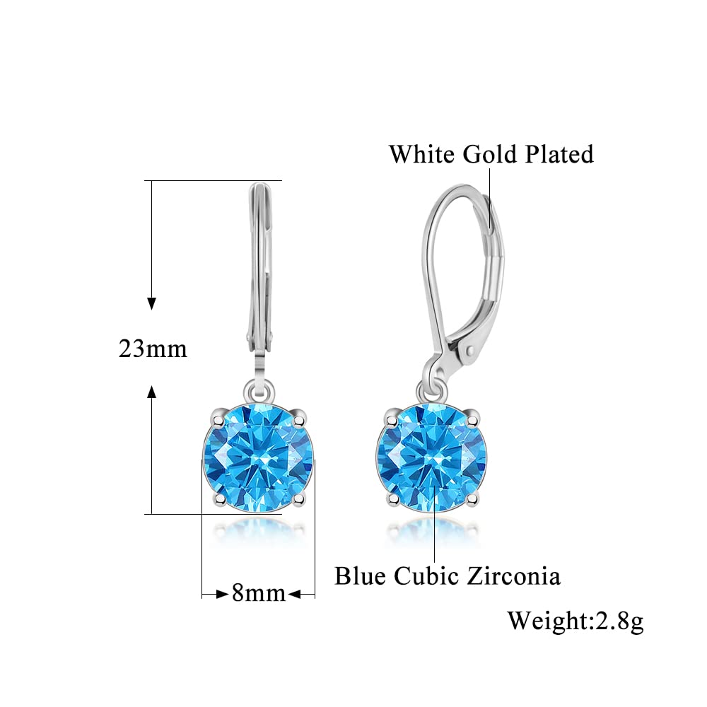 CiNily Leverback Dangle Earrings Created Blue Crystal Drop Earrings White Gold Plated Jewelry for Women 8 mm