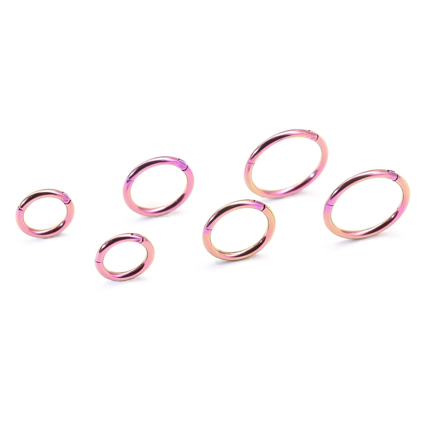 BOGKU 6pcs G23 Titanium Septum Rings 16G Diameter 6mm/8mm/10mm Hinged Nose Ring Hoops for Women Men Cartilage Hoop Earrings Body Piercing Rings Pink Lip Rings (Pink)