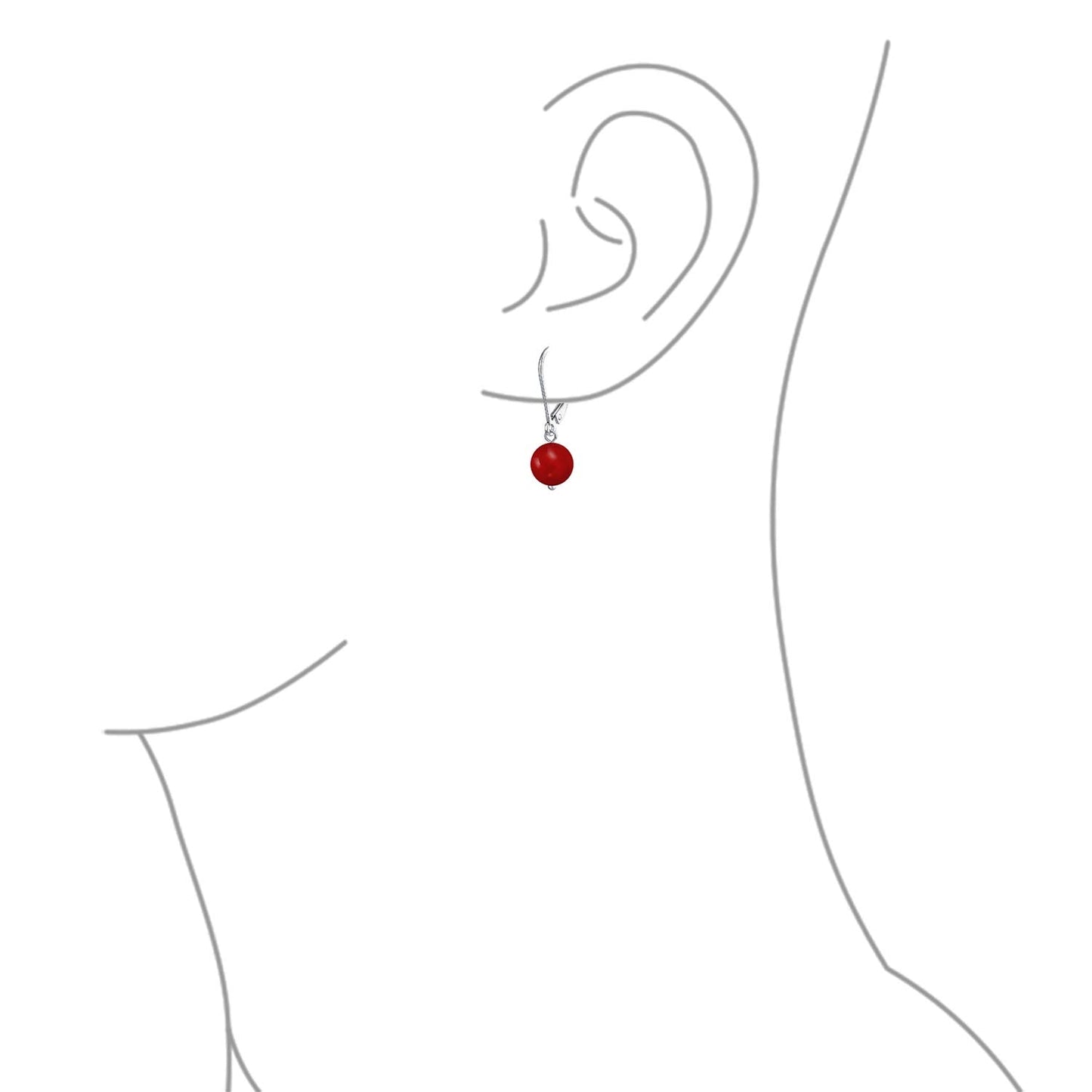 Bling Jewelry Simple Plain Gemstone Dyed Red Natural Coral Ball Round Drop Dangle Earrings For Women Teen .925 Sterling Silver