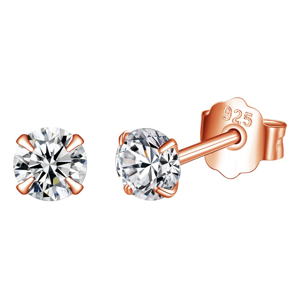Rose Gold Hoop Earrings Sterling Silver Stud Earrings for Women 6 Pairs Hypoallergenic Tiny Cubic Zirconia Stud Set Cartilage Earring Hoops 8mm 10mm 12mm