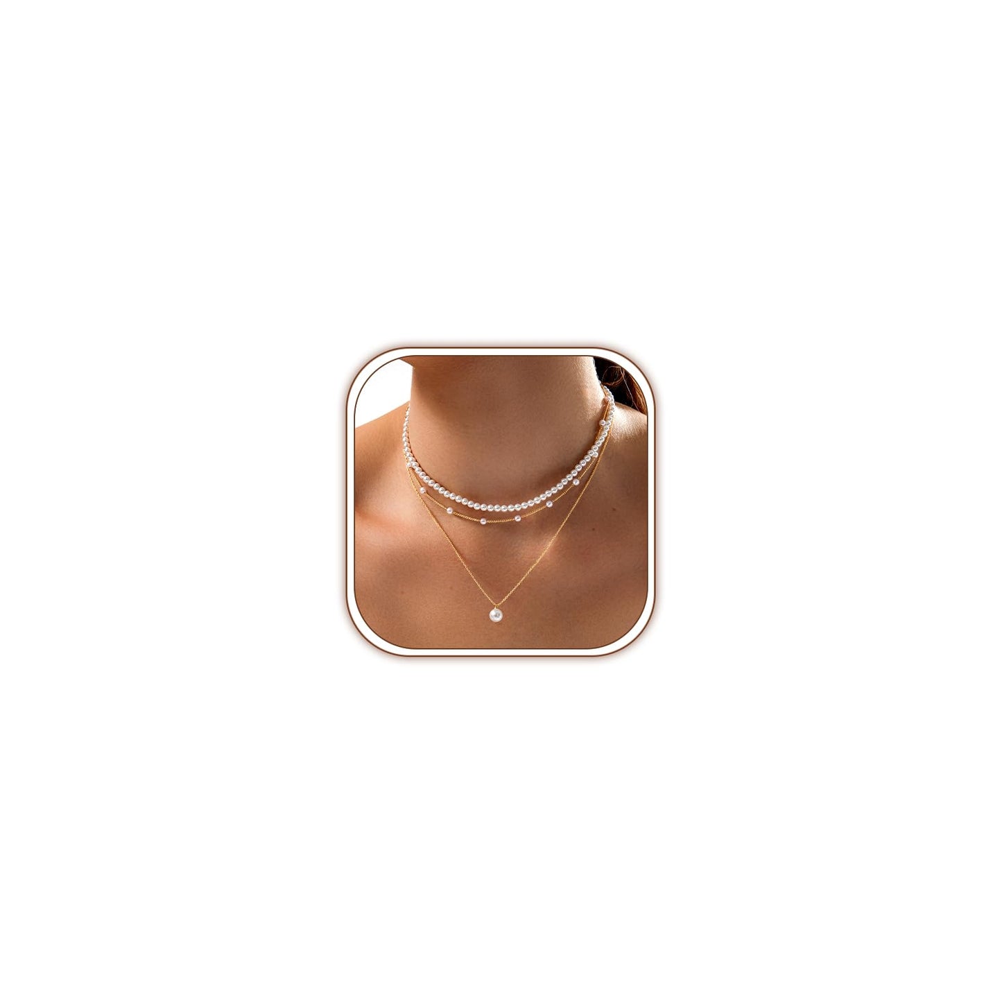 Zeffy Layered Gold Pearl Necklaces for Women 14K Gold Plated Dainty Layered Tiny Single Pearl Choker Trendy Cute Gold Necklace Stack Wedding Jewelry Sets for Women Bridesmaid Gifts