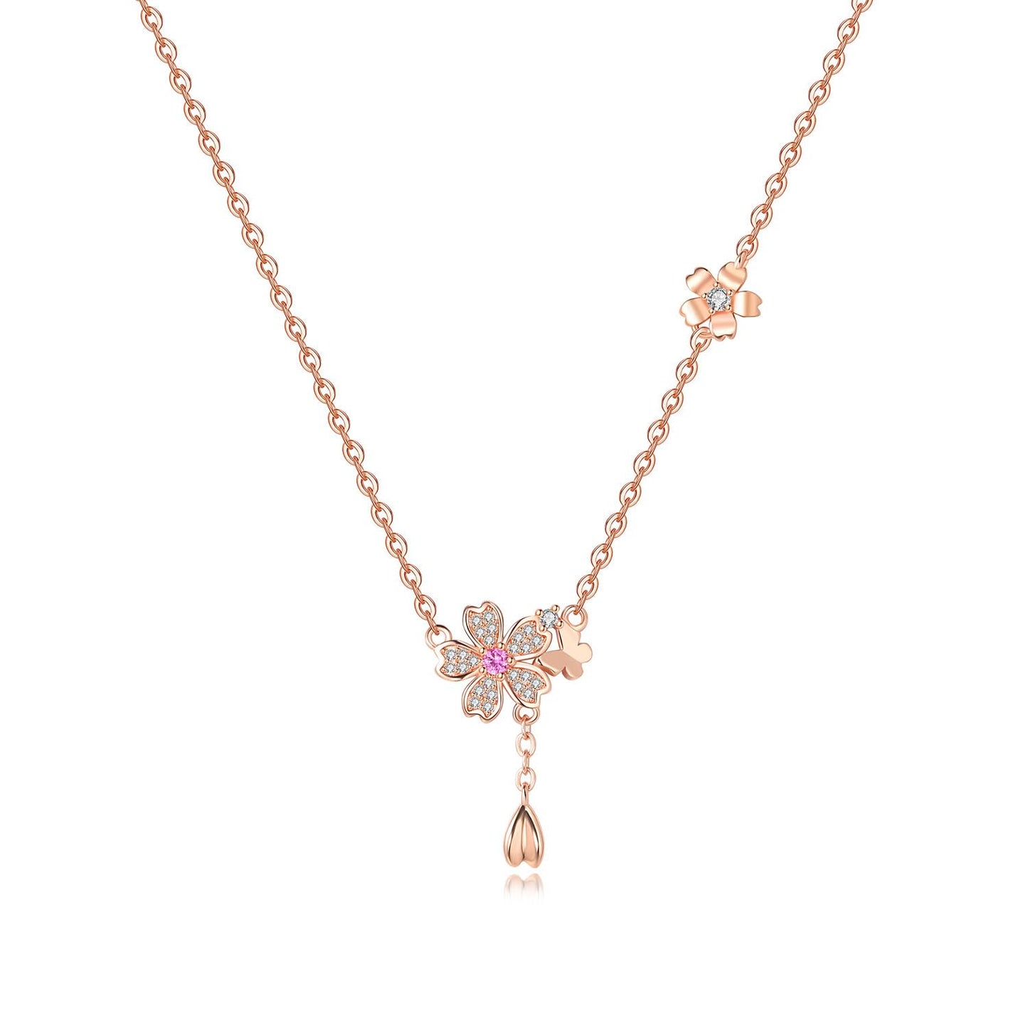 MISEFF 925 Sterling Silver Fashion Pendant Necklace for Women，Fashion Jewelry, 18K Gold Plated， Advanced Retro Series Link Chains ，Basic Multifunctional Accessories Suitable for Multiple Occasions and Daily Wear (Cherry Blossom Butterfly)