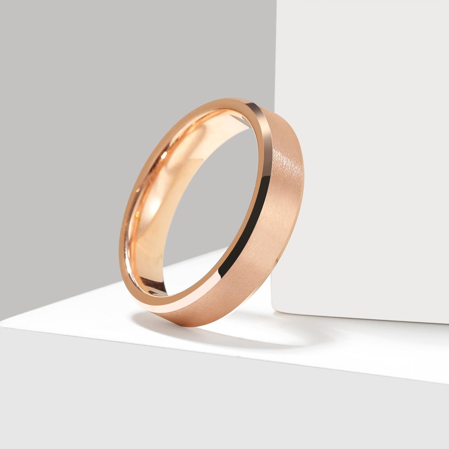 King Will 6mm Men's Rose Gold Wedding Ring – Matte Brushed, Beveled Polished Edge, Comfort Fit, Size 14