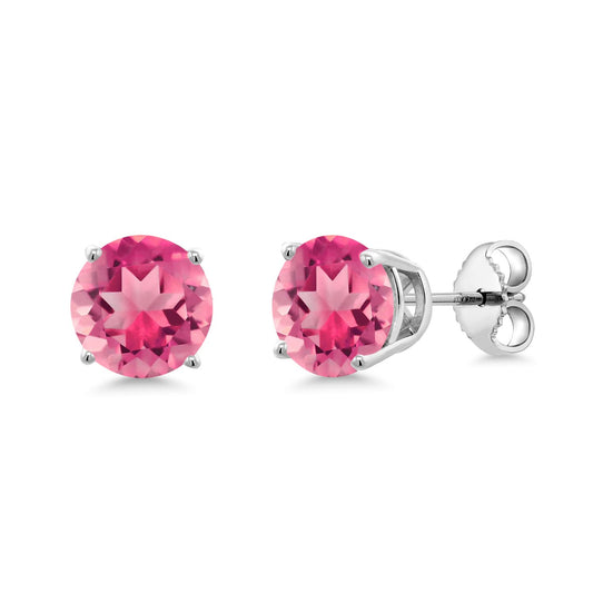 Gem Stone King 2-4 Cttw Round Gemstone Birthstone Stud Earrings For Women Men | 925 Sterling Silver | Round 7MM | Fine Jewelry Gifts for Women Her Mom Wife Men | Pink Mystic Topaz