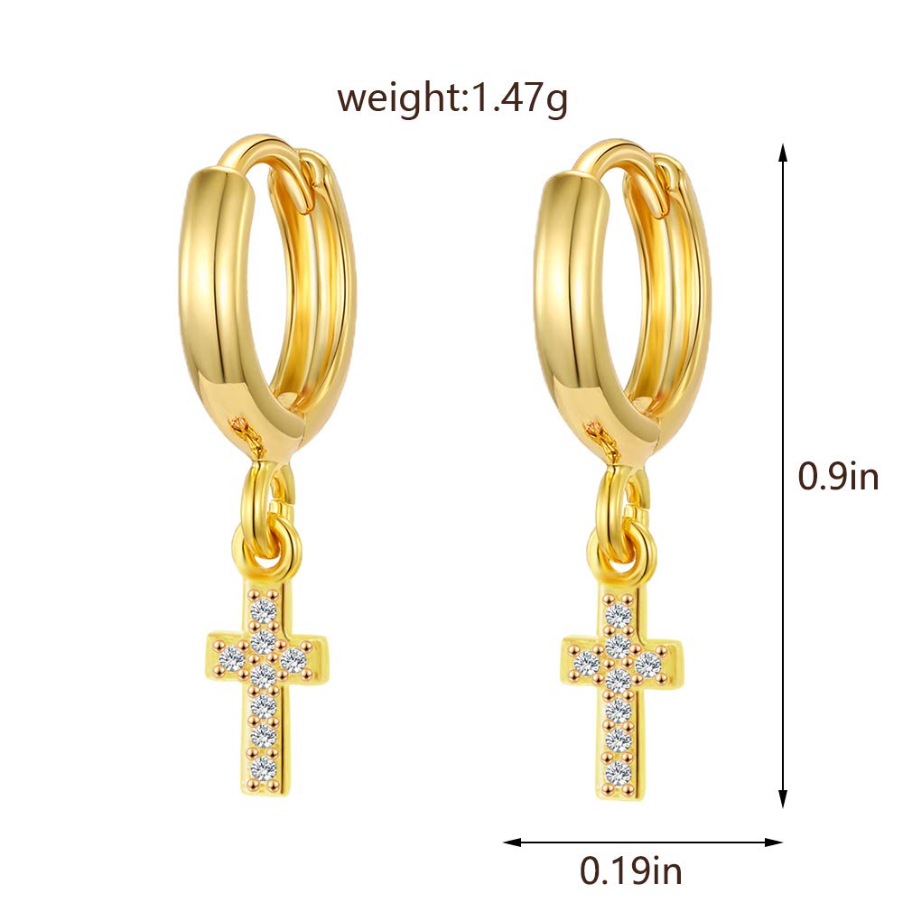 Small Hoop Cross Dangle Drop Hoop Earrings With Small Charm for Women